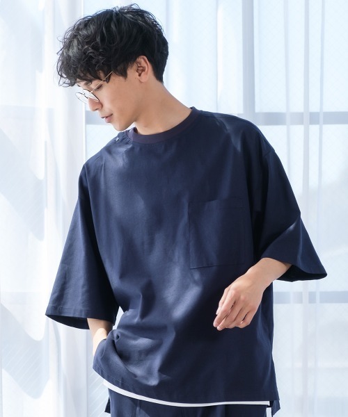 improves（インプローブス）の「麻レーヨン オーバーサイズ 胸ポケット 半袖Tシャツ セットアップ対応（Tシャツ/カットソー・メンズ・ライトグレー/ブラック/ネイビー/カーキ/ライトベージュ/キナリ・MEDIUM/LARGE）」の6枚目の写真