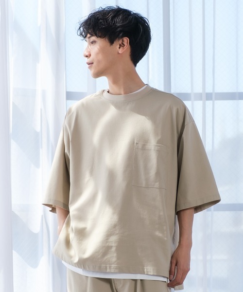 improves（インプローブス）の「麻レーヨン オーバーサイズ 胸ポケット 半袖Tシャツ セットアップ対応（Tシャツ/カットソー・メンズ・ライトグレー/ブラック/ネイビー/カーキ/ライトベージュ/キナリ・MEDIUM/LARGE）」の5枚目の写真