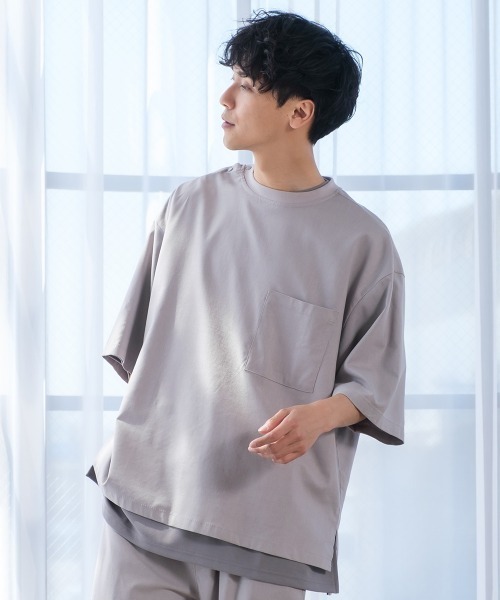 improves（インプローブス）の「麻レーヨン オーバーサイズ 胸ポケット 半袖Tシャツ セットアップ対応（Tシャツ/カットソー・メンズ・ライトグレー/ブラック/ネイビー/カーキ/ライトベージュ/キナリ・MEDIUM/LARGE）」の4枚目の写真