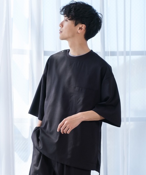 improves（インプローブス）の「麻レーヨン オーバーサイズ 胸ポケット 半袖Tシャツ セットアップ対応（Tシャツ/カットソー・メンズ・ライトグレー/ブラック/ネイビー/カーキ/ライトベージュ/キナリ・MEDIUM/LARGE）」の3枚目の写真