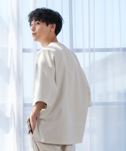 improves（インプローブス）の「麻レーヨン オーバーサイズ 胸ポケット 半袖Tシャツ セットアップ対応（Tシャツ/カットソー・メンズ・ライトグレー/ブラック/ネイビー/カーキ/ライトベージュ/キナリ・MEDIUM/LARGE）」の8枚目の写真