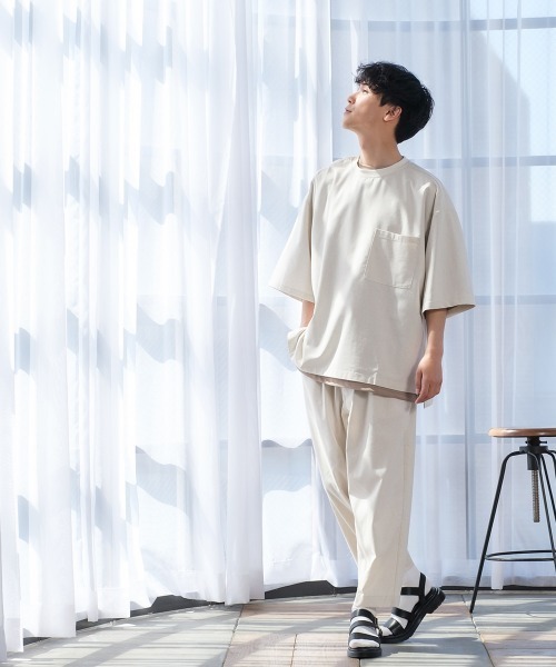 improves（インプローブス）の「麻レーヨン オーバーサイズ 胸ポケット 半袖Tシャツ セットアップ対応（Tシャツ/カットソー・メンズ・ライトグレー/ブラック/ネイビー/カーキ/ライトベージュ/キナリ・MEDIUM/LARGE）」の9枚目の写真