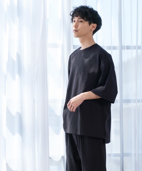 improves（インプローブス）の「麻レーヨン オーバーサイズ 胸ポケット 半袖Tシャツ セットアップ対応（Tシャツ/カットソー・メンズ・ライトグレー/ブラック/ネイビー/カーキ/ライトベージュ/キナリ・MEDIUM/LARGE）」の10枚目の写真
