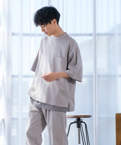 improves（インプローブス）の「麻レーヨン オーバーサイズ 胸ポケット 半袖Tシャツ セットアップ対応（Tシャツ/カットソー・メンズ・ライトグレー/ブラック/ネイビー/カーキ/ライトベージュ/キナリ・MEDIUM/LARGE）」の13枚目の写真