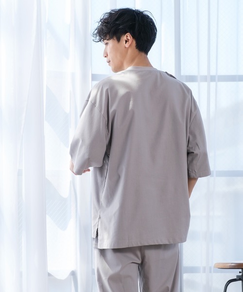 improves（インプローブス）の「麻レーヨン オーバーサイズ 胸ポケット 半袖Tシャツ セットアップ対応（Tシャツ/カットソー・メンズ・ライトグレー/ブラック/ネイビー/カーキ/ライトベージュ/キナリ・MEDIUM/LARGE）」の14枚目の写真