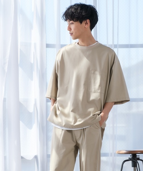 improves（インプローブス）の「麻レーヨン オーバーサイズ 胸ポケット 半袖Tシャツ セットアップ対応（Tシャツ/カットソー・メンズ・ライトグレー/ブラック/ネイビー/カーキ/ライトベージュ/キナリ・MEDIUM/LARGE）」の16枚目の写真