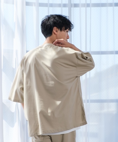 improves（インプローブス）の「麻レーヨン オーバーサイズ 胸ポケット 半袖Tシャツ セットアップ対応（Tシャツ/カットソー・メンズ・ライトグレー/ブラック/ネイビー/カーキ/ライトベージュ/キナリ・MEDIUM/LARGE）」の17枚目の写真