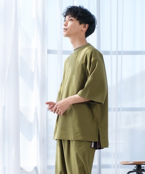 improves（インプローブス）の「麻レーヨン オーバーサイズ 胸ポケット 半袖Tシャツ セットアップ対応（Tシャツ/カットソー・メンズ・ライトグレー/ブラック/ネイビー/カーキ/ライトベージュ/キナリ・MEDIUM/LARGE）」の19枚目の写真