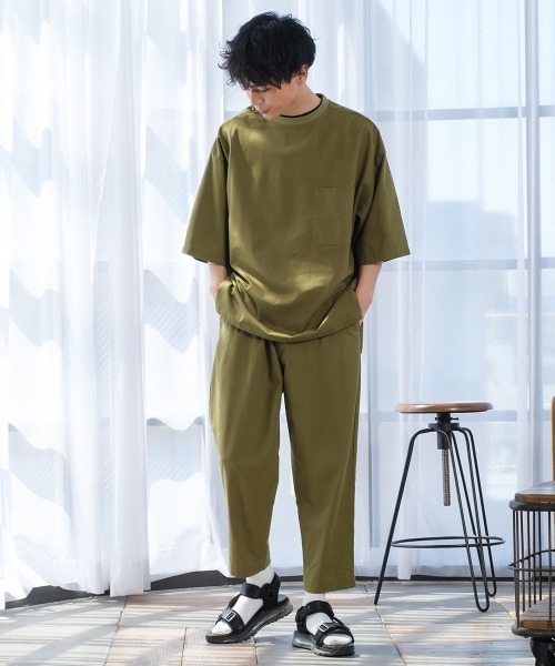 improves（インプローブス）の「麻レーヨン オーバーサイズ 胸ポケット 半袖Tシャツ セットアップ対応（Tシャツ/カットソー・メンズ・ライトグレー/ブラック/ネイビー/カーキ/ライトベージュ/キナリ・MEDIUM/LARGE）」の21枚目の写真