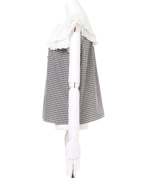 Allamanda(アラマンダ)の「ダブル襟ノースリブラウス(シャツ/ブラウス・レディース・オフホワイト/その他3/ホワイト系その他/ブルー系1・M)」の6枚目の写真