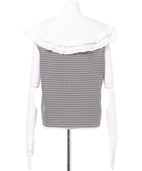 Allamanda(アラマンダ)の「ダブル襟ノースリブラウス(シャツ/ブラウス・レディース・オフホワイト/その他3/ホワイト系その他/ブルー系1・M)」の7枚目の写真