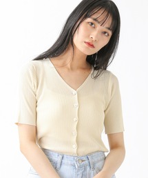 3.3 Field Trip/リブVネック半袖カーディガン 2216494