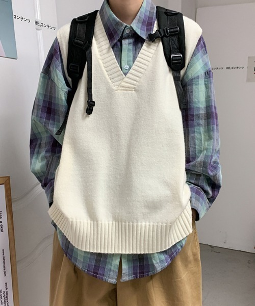 KOR（ケーオーアール）の「ユニセックス対応 Vネックニットベスト（ベスト・メンズ・ホワイト/ブラック/ブラウン/ベージュ/カーキ/イエロー・M/L/2XL/XL）」の8枚目の写真