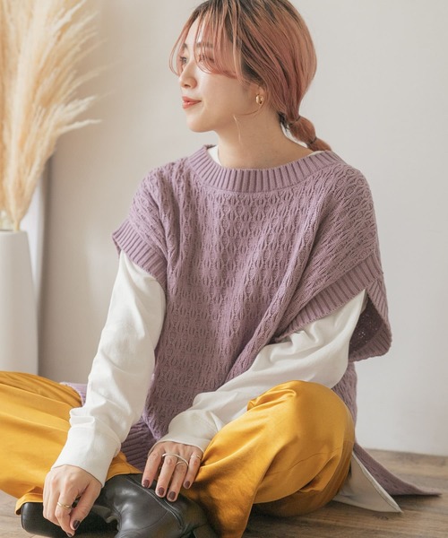 ITEMS URBANRESEARCH（アイテムズ アーバンリサーチ）の「ニットベスト（ベスト・レディース・ライトカーキ/アイボリー/パープル/ブラック/ベージュ・FREE）」の5枚目の写真