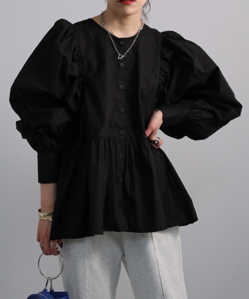 sakishimatokyo(サキシマトーキョー)の「「ボリュームギャザースリーブブラウス」(シャツ/ブラウス・レディース・ブラック/オフホワイト/ライトグリーン・FREE)」の2枚目の写真