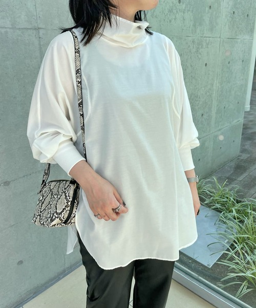 RIVE DROITE（リヴドロワ）の「きれい目にもカジュアルにもマッチする　ライトタンブラーハイネックシャツ（シャツ/ブラウス・レディース・オフホワイト/ブラック・FREE）」の8枚目の写真