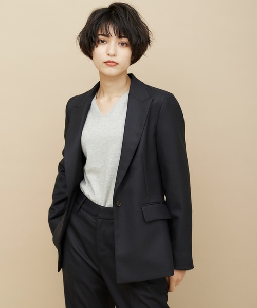 CLEARIMPRESSION （クリアインプレッション）の「【洗えるセットアップ】ピンヘッドピークドラペルジャケット（スーツジャケット・レディース・ブラック/ネイビー・11号/9号/7号）」の2枚目の写真