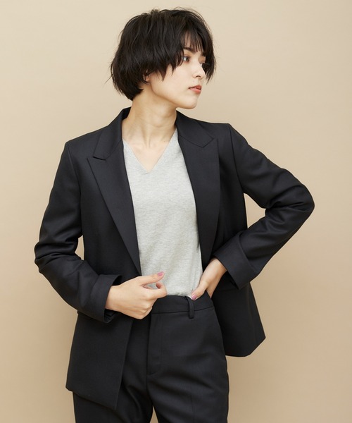 CLEARIMPRESSION （クリアインプレッション）の「【洗えるセットアップ】ピンヘッドピークドラペルジャケット（スーツジャケット・レディース・ブラック/ネイビー・11号/9号/7号）」の14枚目の写真