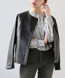 Simplicite | ラムレザー クルーネックジャケット◆(ノーカラージャケット)