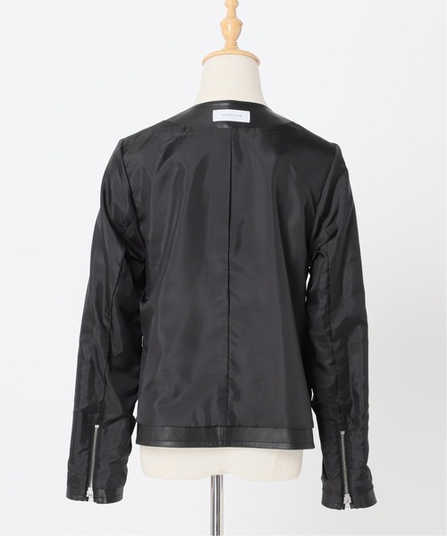 Simplicite（サンプリシテ）の「ラムレザー クルーネックジャケット◆（ノーカラージャケット・レディース・ブラック/カーキ・SMALL/MEDIUM）」の10枚目の写真