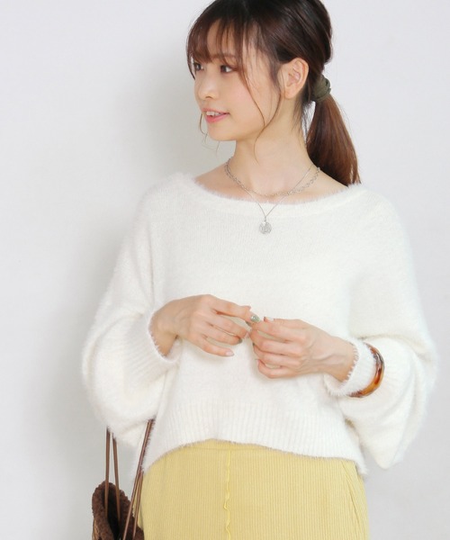 Crisp(クリスプ)の「フラッフィーショートニットカーディガン(カーディガン/ボレロ・レディース・ホワイト/マスタード/パープル・FREE)」の20枚目の写真