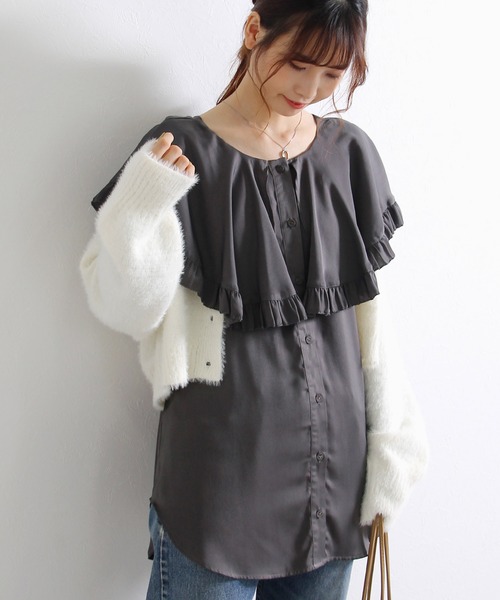 Crisp(クリスプ)の「フラッフィーショートニットカーディガン(カーディガン/ボレロ・レディース・ホワイト/マスタード/パープル・FREE)」の6枚目の写真