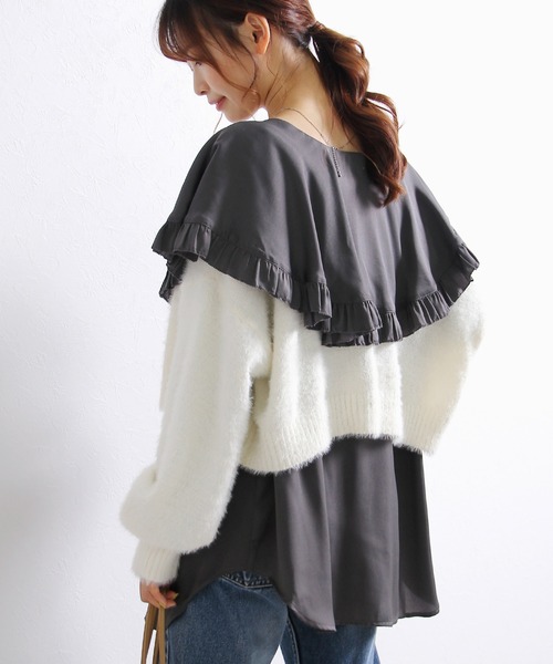 Crisp(クリスプ)の「フラッフィーショートニットカーディガン(カーディガン/ボレロ・レディース・ホワイト/マスタード/パープル・FREE)」の8枚目の写真