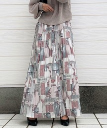 Q | アート柄プリーツスカート(スカート)