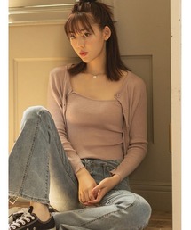 キャミ付き細リブカーデセット