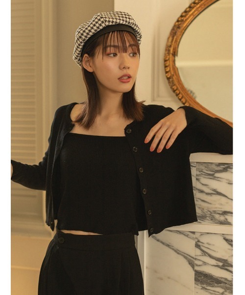 fifth calin（フィフスカラン）の「キャミ付き細リブカーデセット（ニット/セーター・レディース・ブラック/ピンク・MEDIUM）」の2枚目の写真