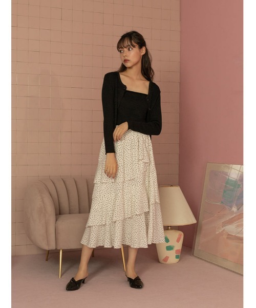 fifth calin（フィフスカラン）の「キャミ付き細リブカーデセット（ニット/セーター・レディース・ブラック/ピンク・MEDIUM）」の7枚目の写真