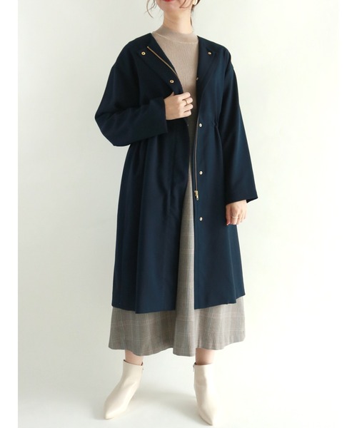 Te chichi（テチチ）の「ノーカラードロストコート（ノーカラーコート・レディース・ネイビー/ベージュ・SMALL/MEDIUM）」の2枚目の写真