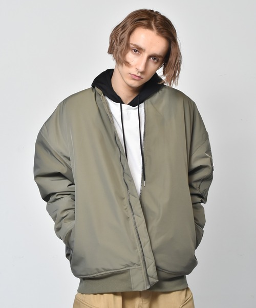 Starting Over（スターティングオーバー）の「ポリツイル ビッグシルエット MA-1/レディース メンズ（MA-1・メンズ・カーキ/ブラック・L/XL/M）」の8枚目の写真