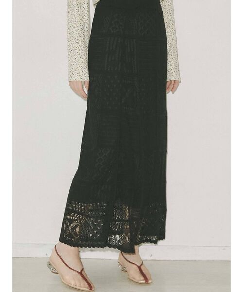 merry jenny（メリージェニー）の「パッチワークニットロングスカート（スカート・レディース・ブラック/グリーン/アイボリー・FREE）」の16枚目の写真