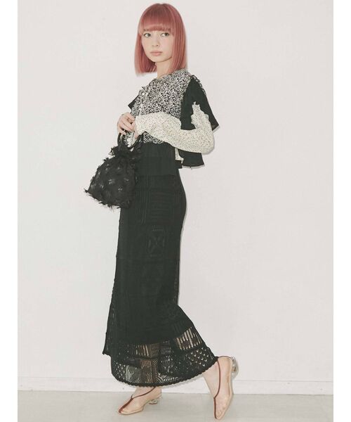 merry jenny（メリージェニー）の「パッチワークニットロングスカート（スカート・レディース・ブラック/グリーン/アイボリー・FREE）」の17枚目の写真