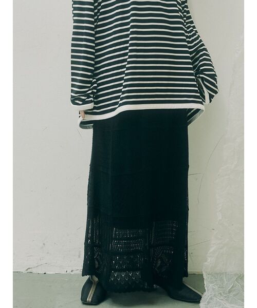 merry jenny（メリージェニー）の「パッチワークニットロングスカート（スカート・レディース・ブラック/グリーン/アイボリー・FREE）」の2枚目の写真