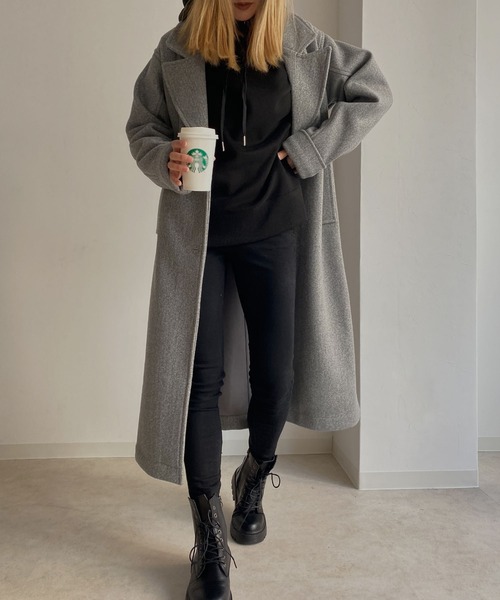 Avvenente(アベネンテ)の「【Avvenente】ロングチェスターコート(チェスターコート・レディース・グレー/ブラック/ダークグリーン・FREE)」の11枚目の写真