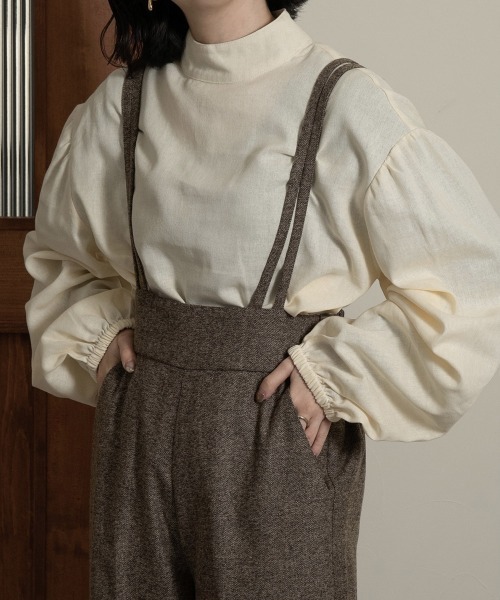 lawgy（ラウジー）の「herringbone suspender pants（その他パンツ・レディース・ベージュ/ブラウン・FREE）」の6枚目の写真
