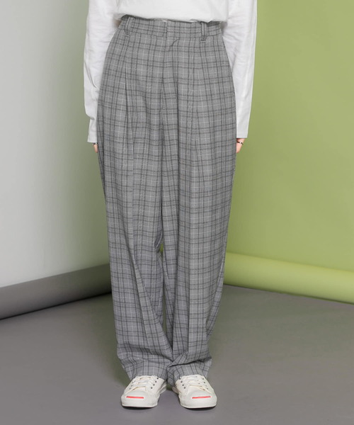 INVERTERE インバーティア チェックパンツ センタープレス ウールパンツ 古着 50％OFFsize36,40PT01 woman pantsピーティーゼロ