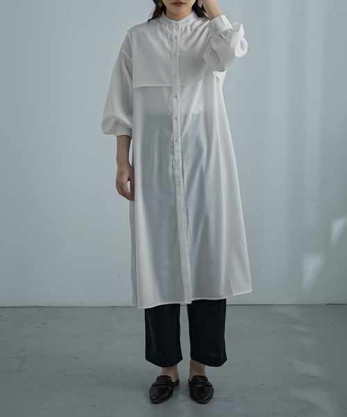 Fashion Letter（ファッションレター）の「ケープデザインワンピース（シャツワンピース・レディース・ベージュ/オフホワイト/グリーン・M）」の4枚目の写真