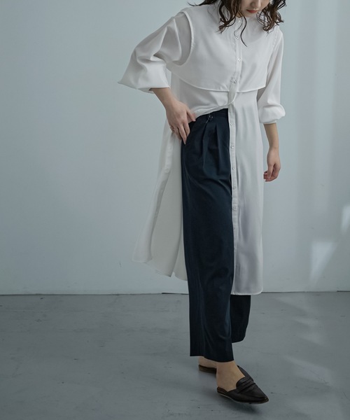 Fashion Letter（ファッションレター）の「ケープデザインワンピース（シャツワンピース・レディース・ベージュ/オフホワイト/グリーン・M）」の8枚目の写真