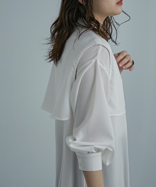 Fashion Letter（ファッションレター）の「ケープデザインワンピース（シャツワンピース・レディース・ベージュ/オフホワイト/グリーン・M）」の12枚目の写真