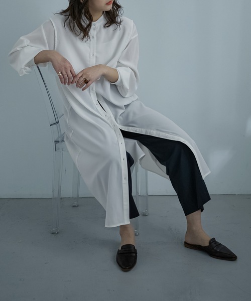 Fashion Letter（ファッションレター）の「ケープデザインワンピース（シャツワンピース・レディース・ベージュ/オフホワイト/グリーン・M）」の5枚目の写真