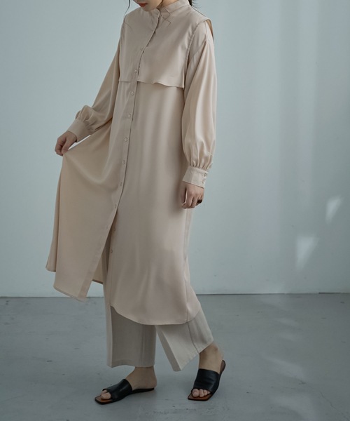 Fashion Letter（ファッションレター）の「ケープデザインワンピース（シャツワンピース・レディース・ベージュ/オフホワイト/グリーン・M）」の18枚目の写真