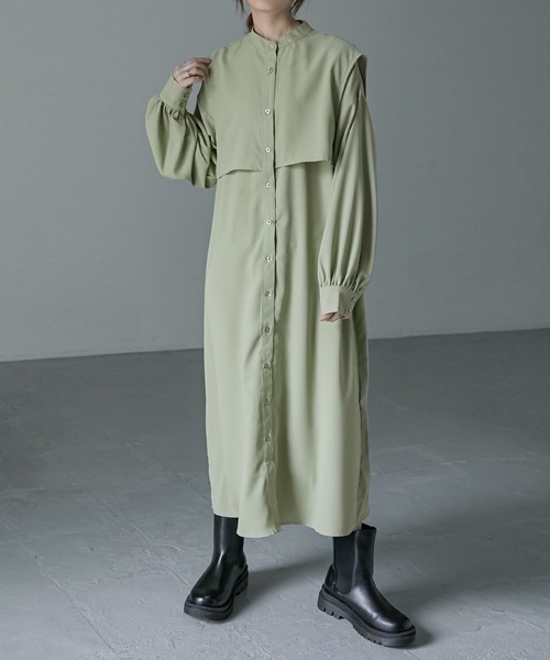 Fashion Letter（ファッションレター）の「ケープデザインワンピース（シャツワンピース・レディース・ベージュ/オフホワイト/グリーン・M）」の13枚目の写真