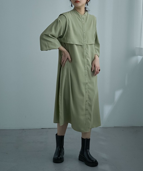 Fashion Letter（ファッションレター）の「ケープデザインワンピース（シャツワンピース・レディース・ベージュ/オフホワイト/グリーン・M）」の17枚目の写真