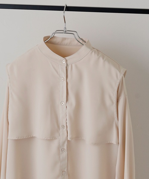 Fashion Letter（ファッションレター）の「ケープデザインワンピース（シャツワンピース・レディース・ベージュ/オフホワイト/グリーン・M）」の7枚目の写真