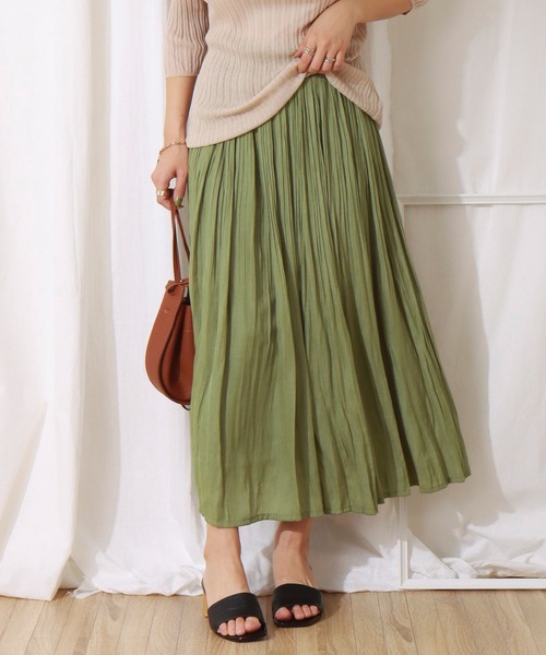 libelle more（リベル モア）の「ヴィンテージサテンケシプリーツスカート（スカート・レディース・ライム/アイボリー/オレンジ/チャコール/ライトグレー・L/M）」の4枚目の写真