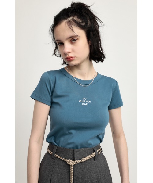 「SLY」 半袖Tシャツ FREE ネイビー レディース SLY（スライ）の「LOGO TINY T/SH ロゴ Tシャツ（Tシャツ