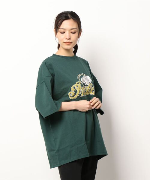 INDIAN(インディアン)の「《Bl》刺繍プリントオーバーサイズTシャツ 半袖 / INDIAN(Tシャツ/カットソー・レディース・ホワイト/ダークグリーン/ブルーグレー・LARGE/MEDIUM)」の4枚目の写真